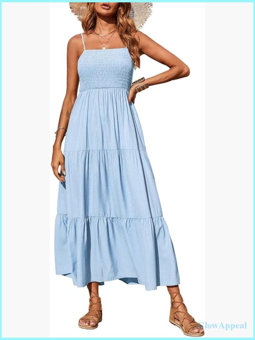 Sleeveless Smocked Tiered Maxi Sundress Boho Beach